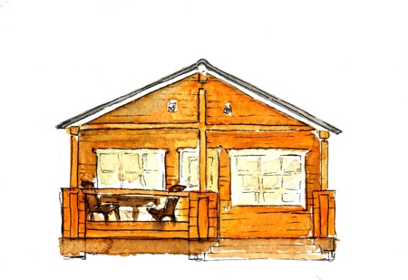 Modern cabins with common Big wood heated Sauna